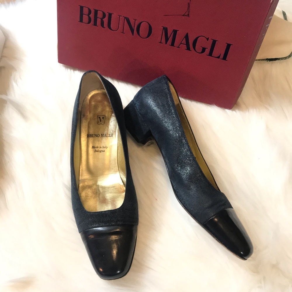 Vintage Bruno Magli 2” Navy Sparkle Heels - Picture 1 of 8